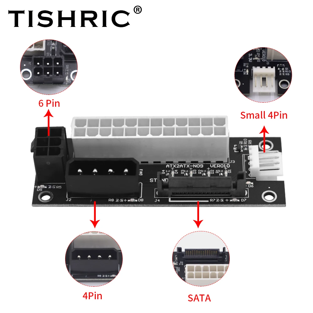 TISHRIC 3 интерфейса Add2psu для майнинга BTC 24Pin до 4Pin/6Pin/SATA Molex двойной блок питания
