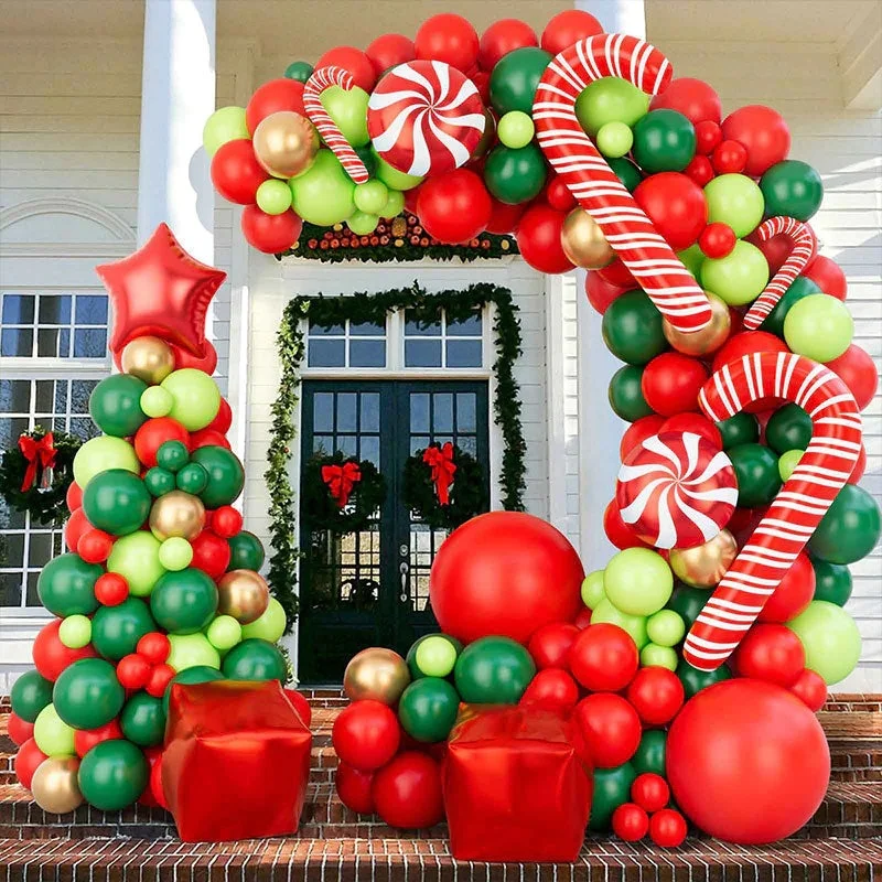 

144pcs Christmas Party Decorations Kit Balloon Garland Arch Set with Red Golden Gift Box Foil Balloons Star Merry Tree Supplies