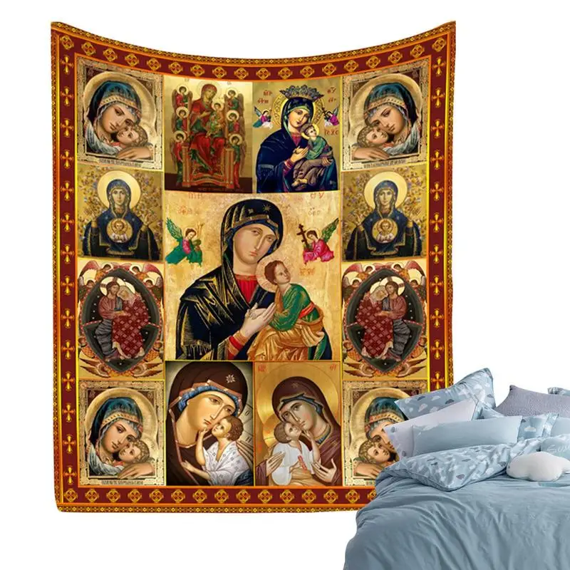 

Праздничное одеяло, плед для кровати, одеяло, Дева Мария, Иисус, уютная кровать, пледы для украшения дома, плед, одеяло 39x59 дюймов