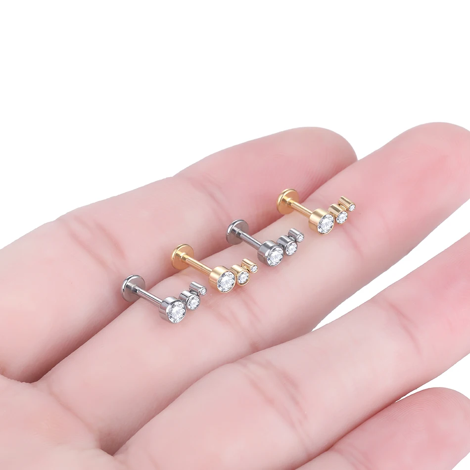 1PC G23 Titan Ohr Labret Piercings Flache Rückseite Ohrringe Kristall Cluster Helix Tragus Piercing Knorpel Lappen Piercing Schmuck – Detail 14