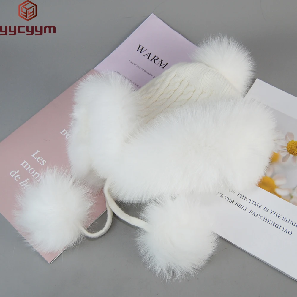 

100% Real Raccoon Fur Hat for Women Natural Fox Fur Russian Ushanka Hats Winter Thick Warm Fashion Girls Bomber Cap Elastic