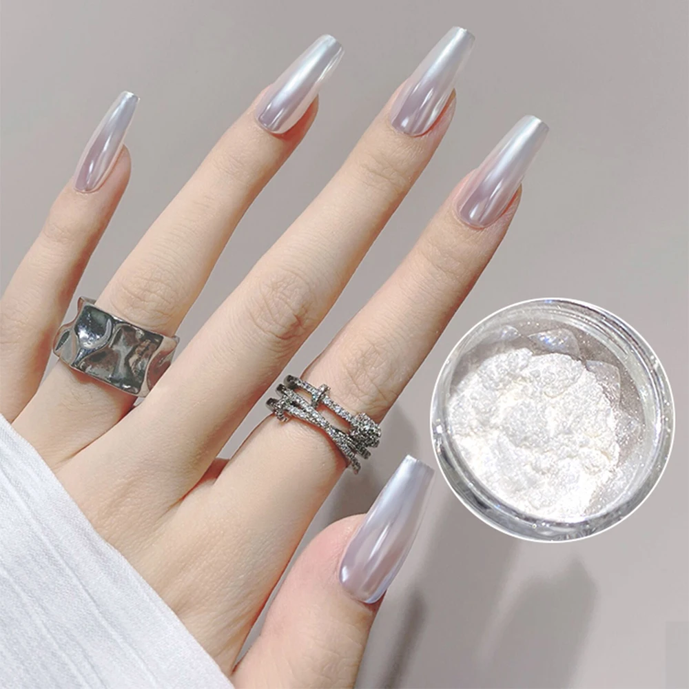3G/Box Shell Pearl Nail Powder Moonlight Aurora Nail Glitter Mirror Dust 1Jar White Moonlight Fairy Dip Powders Nail Art Pigment