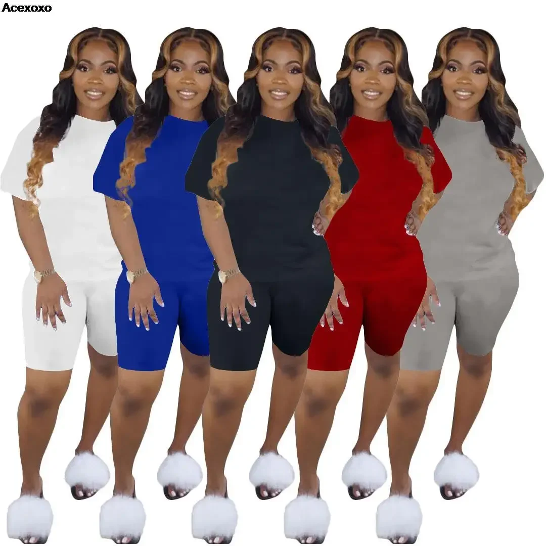 

New women's summer solid color urban casual short sleeve suit