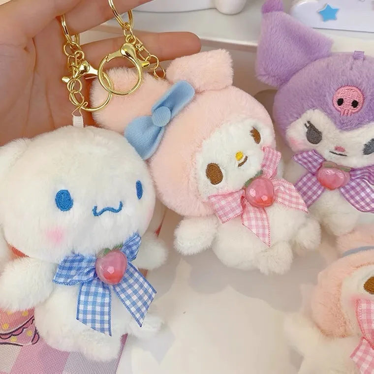 Sanrio Cute Kuromi Pendant Keychain Plush Doll Toys Cinnamoroll My Melody  Backpack   Merch  Kids Gifts