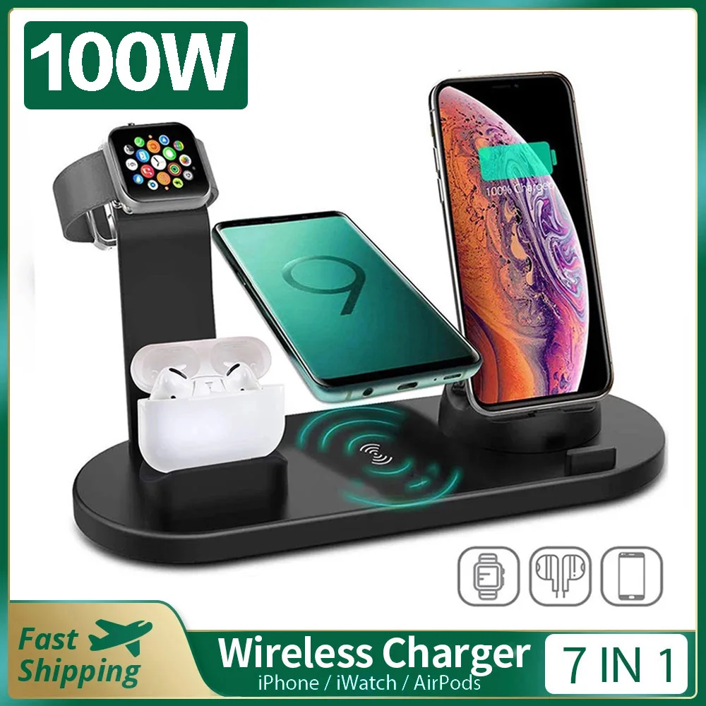 

Беспроводное зарядное устройство «Все в одном», 100 Вт, подставка для iPhone 14 13 12 X Apple Watch, док-станция для быстрой зарядки для Airpods Pro iWatch