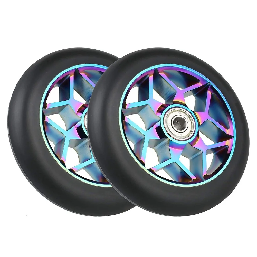 

2 Pcs 110mm Scooter Wheels Colorful Pu Wheels Thick Stunt Car Wheels with Bearings(Black)