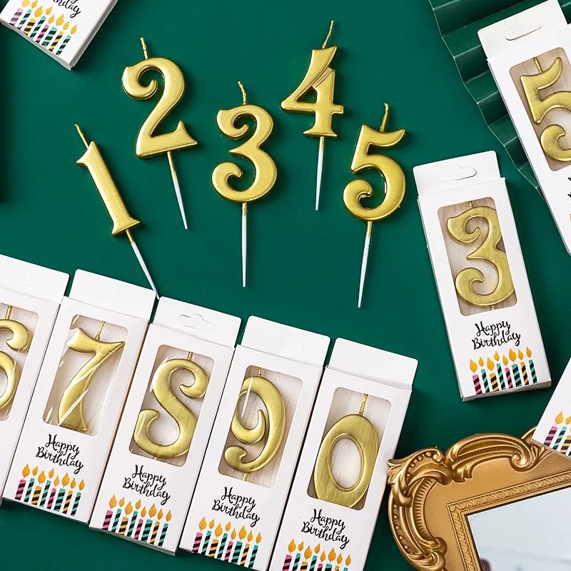 Curve Gold Numbers 0-9 Happy Birthday Cake Candles Creative Decorations For Children's First Birthday Number Candles party decorations birthday party supplies cake decorations cake candles gold leaf cake decorations