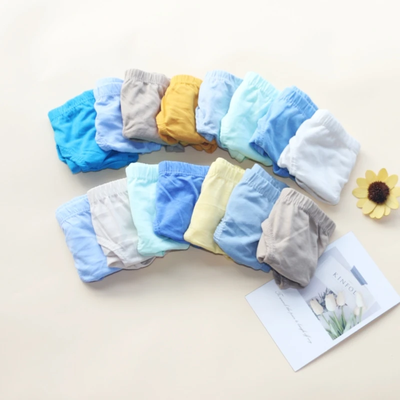 12Pc/Lot Cotton Solid Color Children's Underwear Briefs Boys Panties Suit 1-12Years