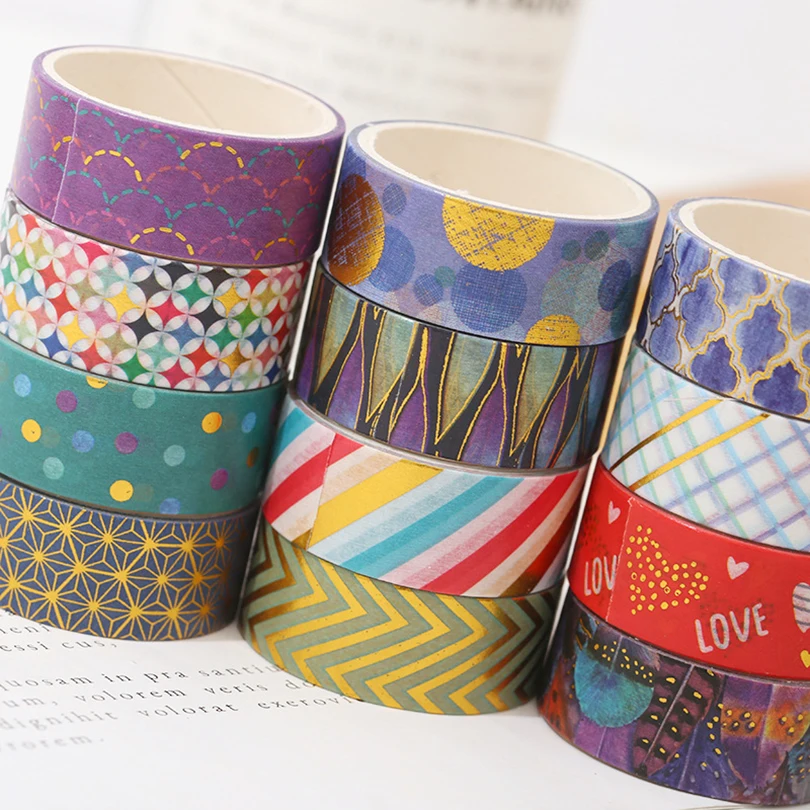 12Pcs Geometry Washi Tape Scrapbooking Masking Tape Gold Foil Cinta Adhesiva Decorativa Journaling Materials Washi Tapes 3