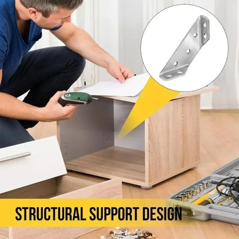 10/1Sets Universal Stainless Steel Corner Bracket Furniture Corner Connector Cabinet Table Chair Drawer Brace with Screw