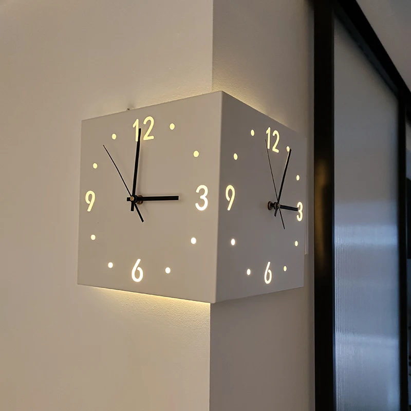 

3D Corner Wall Clock LED Large Wall Clocks Wall Decor Watch Living Room Glows Wall Clocks Hollowed Out Silent Decorative Watch