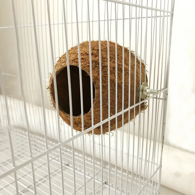 Bird House Natural Coconut Shell Hanging Bird House Toy For Cage Parrot Breeding Nest Gecko Parakeet Lovebird Finch Hamster Habitat Cage
