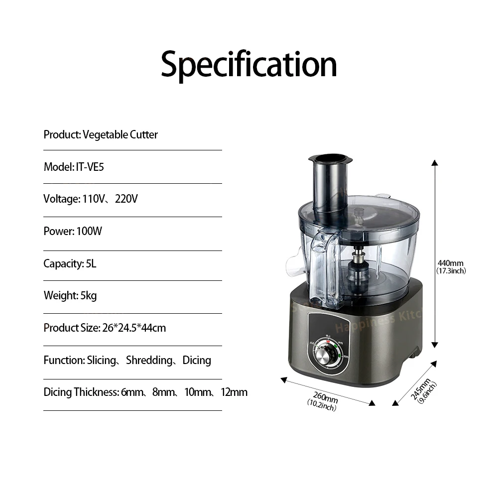 Commercial Electric Vegetable Slicer 3 Functions Fruit Cutter Pieces or Dicing Cutter Stainless Steel Blade Food Processor