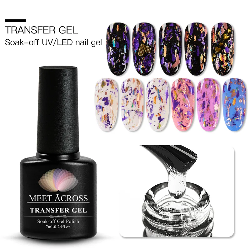 MEET ACROSS 7ml Nail Art Transfer Foil Gel Nail Polish Set Starry Sky Paper Adhesive Gel Lacquer Tools For Manicure Decoration 3