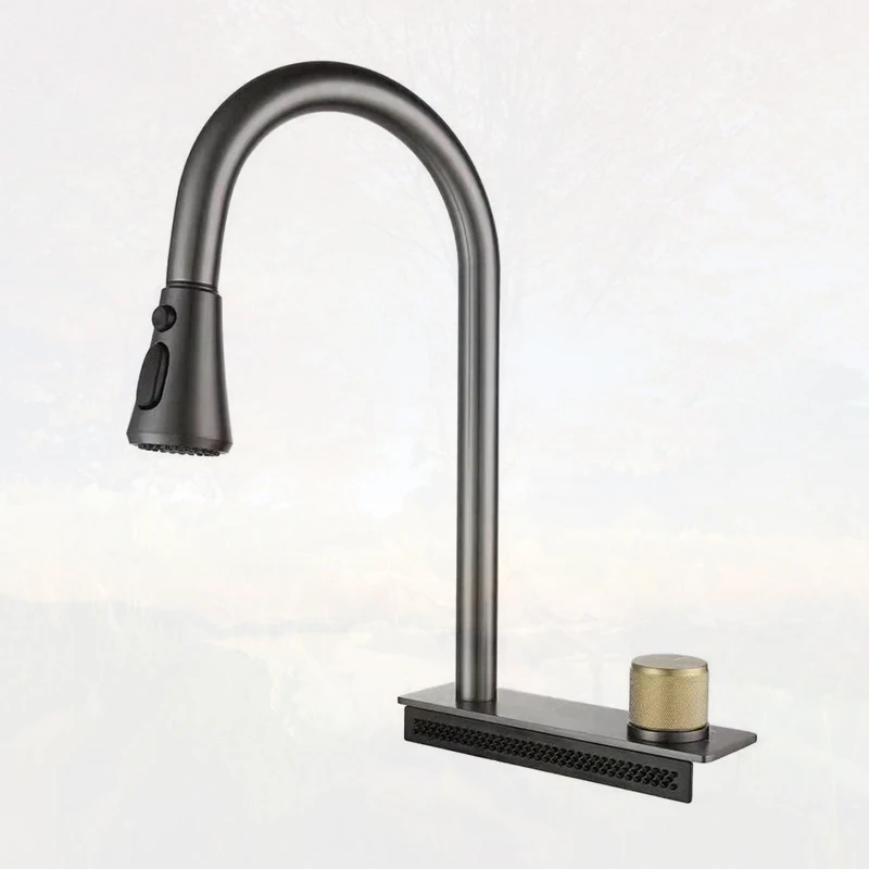 Fregadero de cocina hecho a mano de acero inoxidable, cascada, lluvia voladora, único, precioso lavabo de verduras, multifuncional, Negro Grande