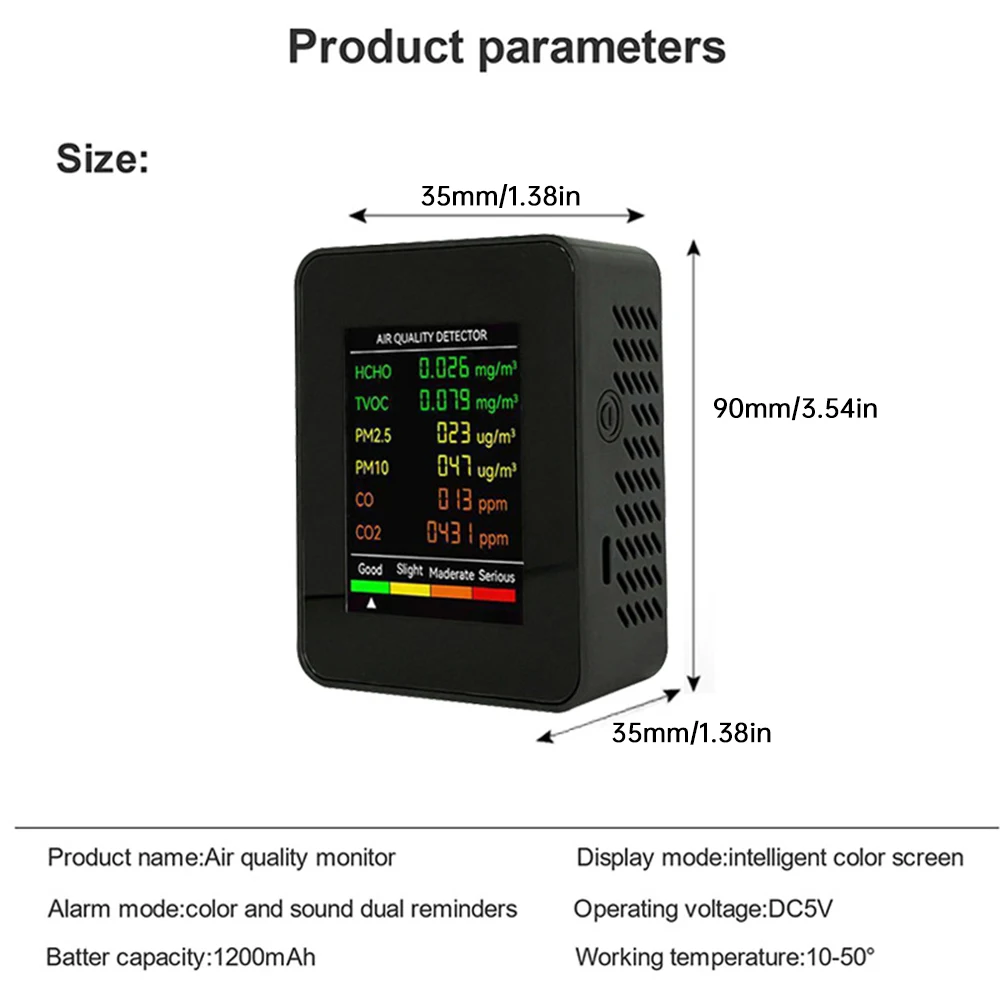New 6 In 1 PM2.5 PM10 HCHO TVOC CO CO2 Air Quality Detector CO CO2 Formaldehyde Monitor Home Office Air Quality Tester
