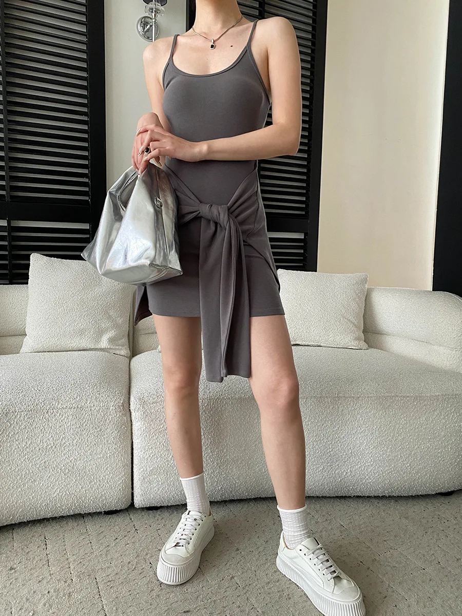 Modisches, zweiteiliges Damenkleid mit Taillengürtel und schmaler Passform für Frühling und Sommer – Detail 9