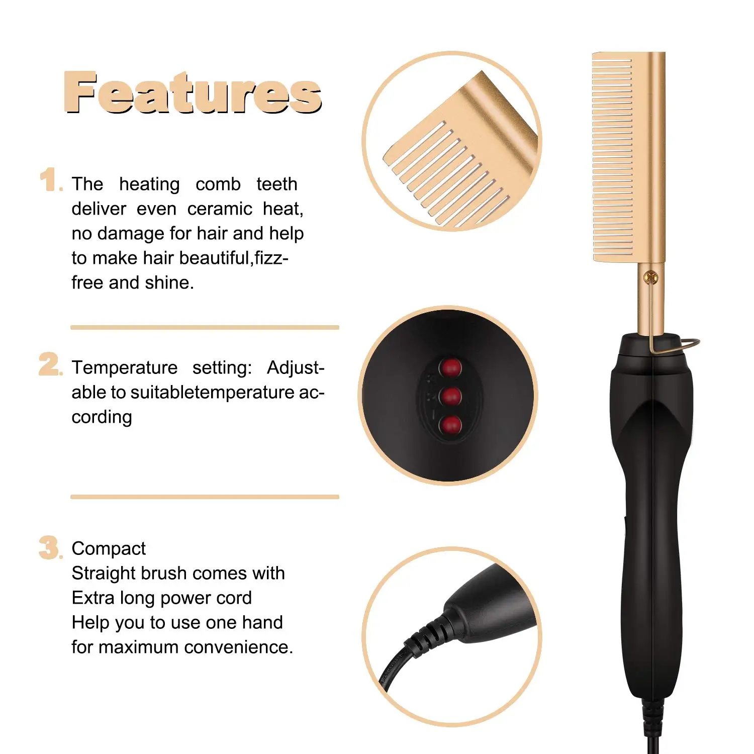 Hair Straightener 2 in1 Hot Comb Electric Heating Anti-Scald Beard Straightener