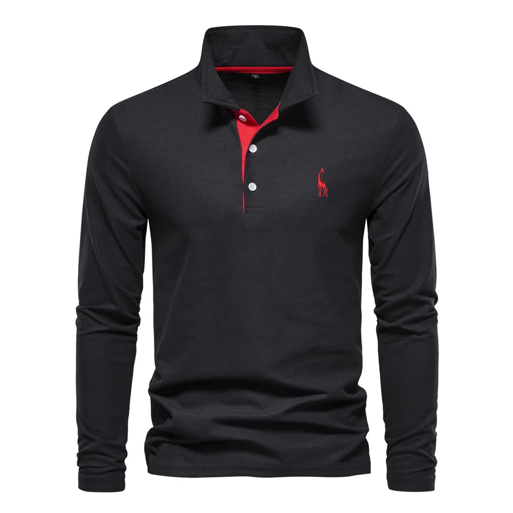 New Polo Shitr For Men Autunno Ricamo Tinta Unita Manica Lunga Golf Polo Homme Primavera Tshirt Social Business Polo Maschile