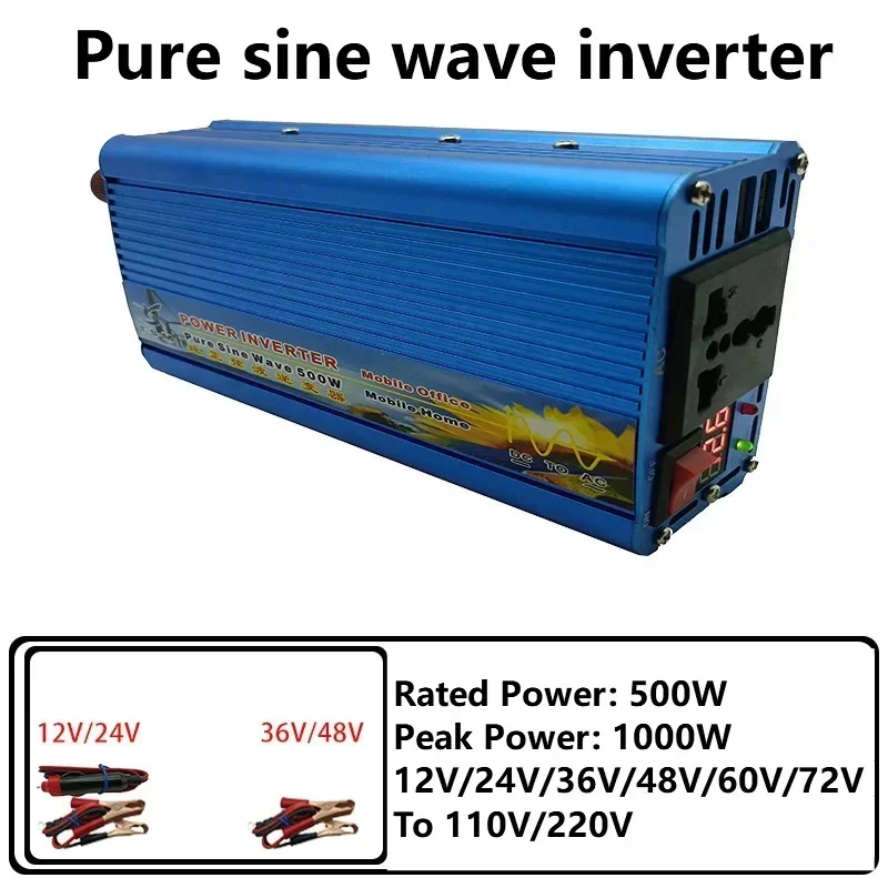 500W 12V 24V 36V 48V 60V 72V a 110V 220V Fotovoltaico Onda Sinusoidale Pura Inverter Doppie Porte USB Display A LED Inverter Solare