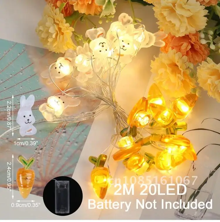 

Bunny String Lights Easter Decoration For Home Carrot Rabbit Fairy Light Supplies Happy Easter Gifts Party Favor LED Easter