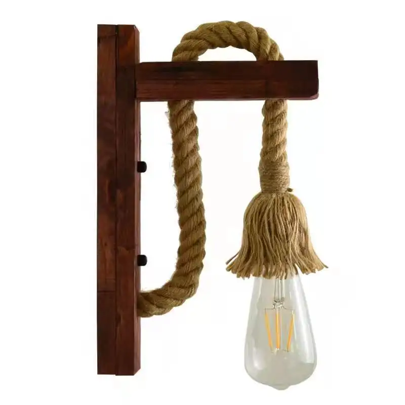 

American style rural creative wooden retro hemp rope wall lamp living room restaurant bar single head mesh cover wall lamp