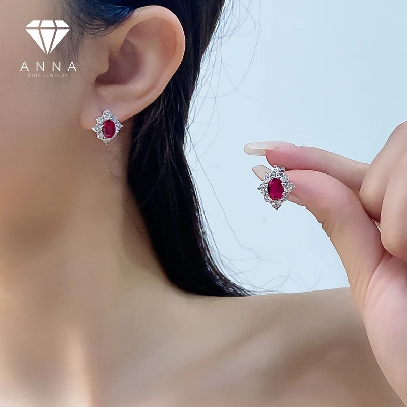 Vintage Lab Ruby Gemstone Ear Studs S925 Sterling Silver Fine Jewelry Luxury Earrings for Women Party Banquet Birthday Gift 2023