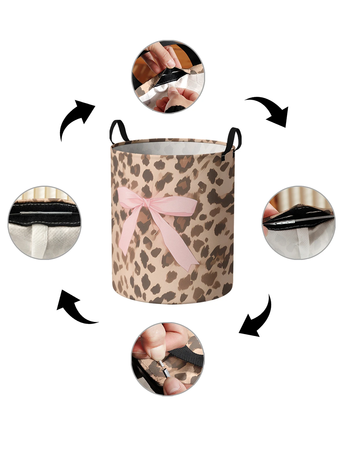 Butterfly knot pattern printed circular storage box, suitable for storing clothes and books, convenient laundry basket