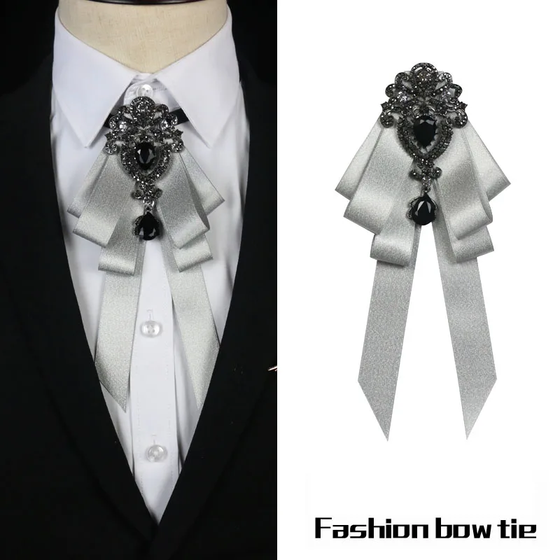Retro Fabric Rhinestone Bow Tie British Style Academy Luxury Necktie Bowties Wedding Clothing Accessories for Men and Women