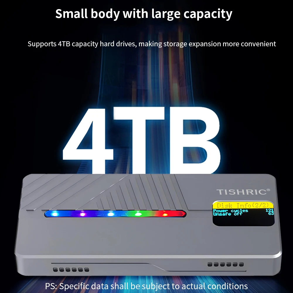 TISHRIC 10Gbps RGB SSD M2 NGFF NVME External Hard Drive Enclosure M2 M/B+M Key To Type C HDD Case With Display Screen For Gaming