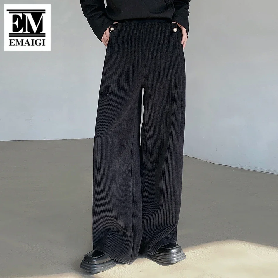 

Men Loose Casual Vintage High Waist Wide Leg Corduroy Pant Male Japan Korean Streetwear Fashion Show Straight Trousers