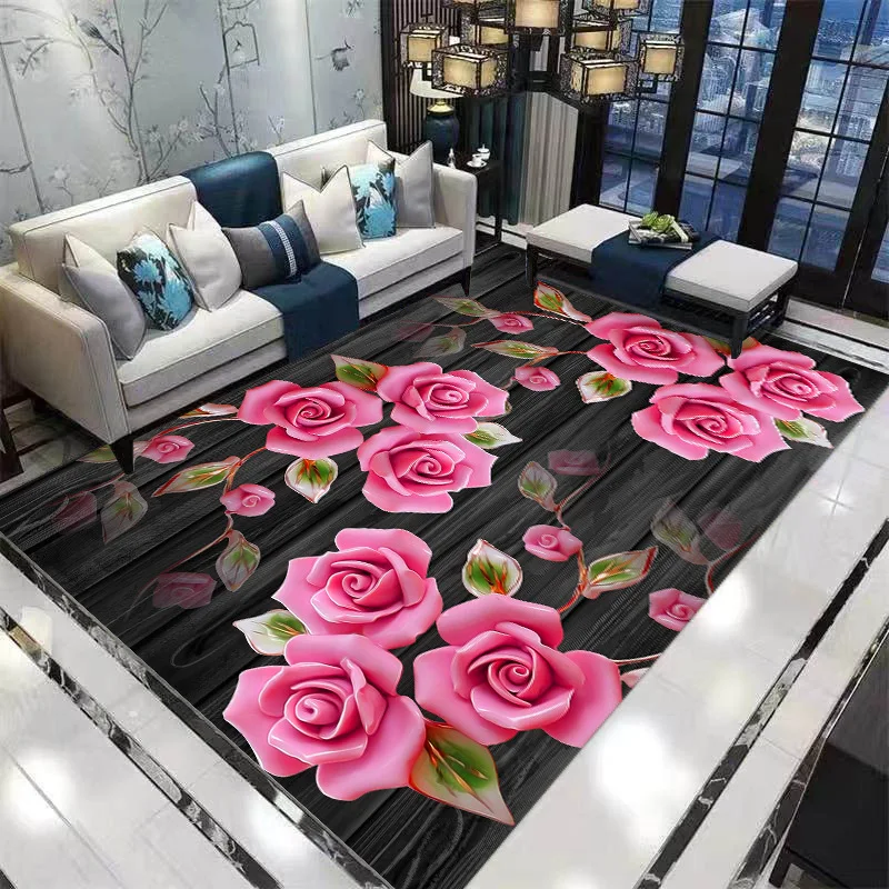 

3D Flowers Pattern Carpet for Living Room Bedroom Area Rug Hallway Anti-slip Entrance Doormat Home Decorations Bedside Floor Mat