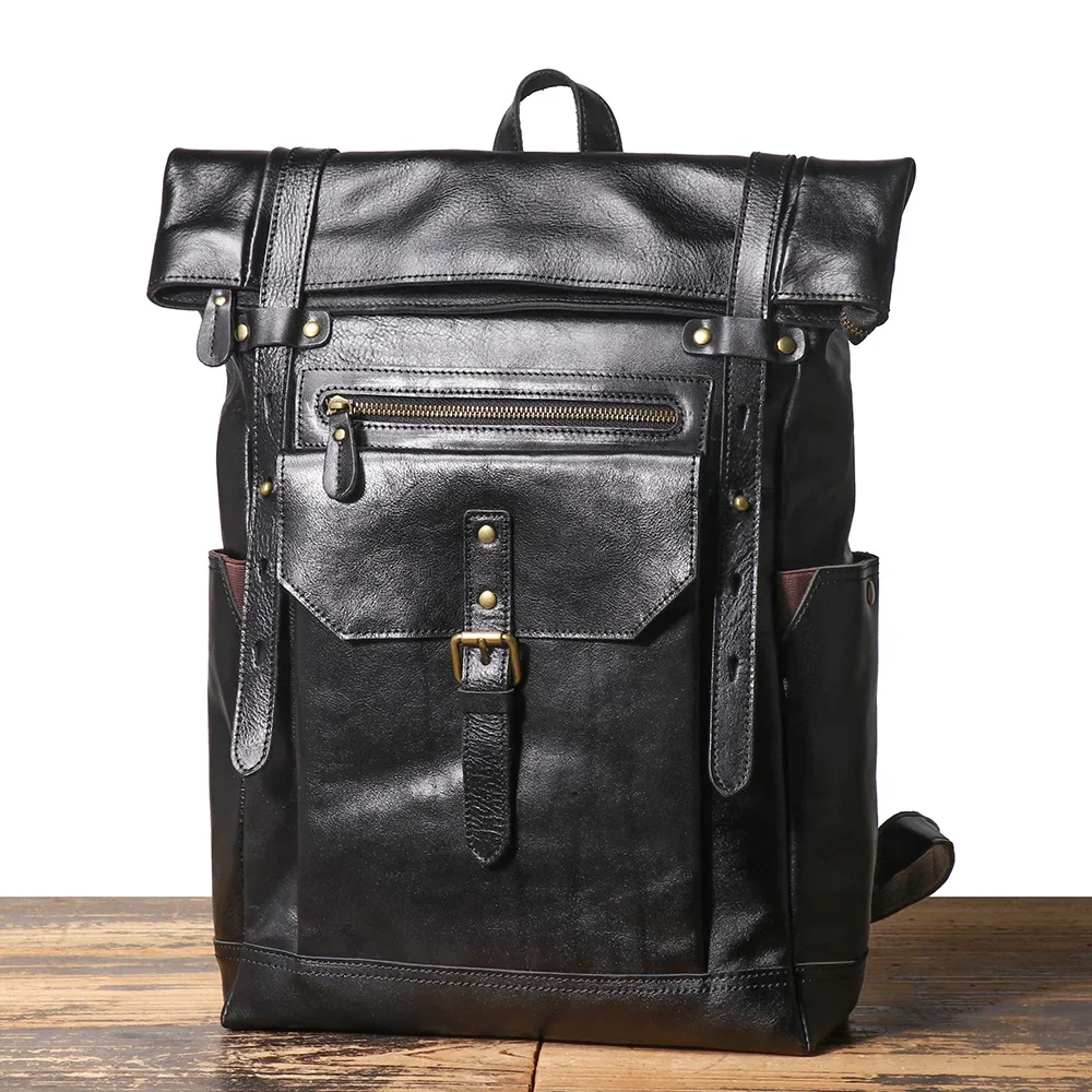Stylish New Men's Genuine Leather Backpack Large Capacity Business Laptop Bag