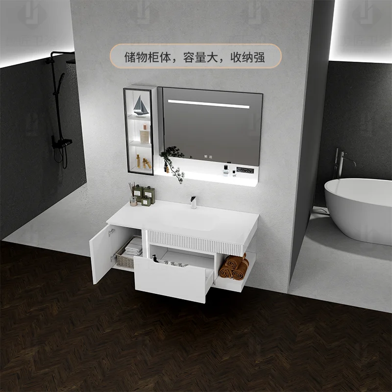 hot bending integrated basin toilet washbasin French cream wind Solid wood paint bathroom cabinet rock slab