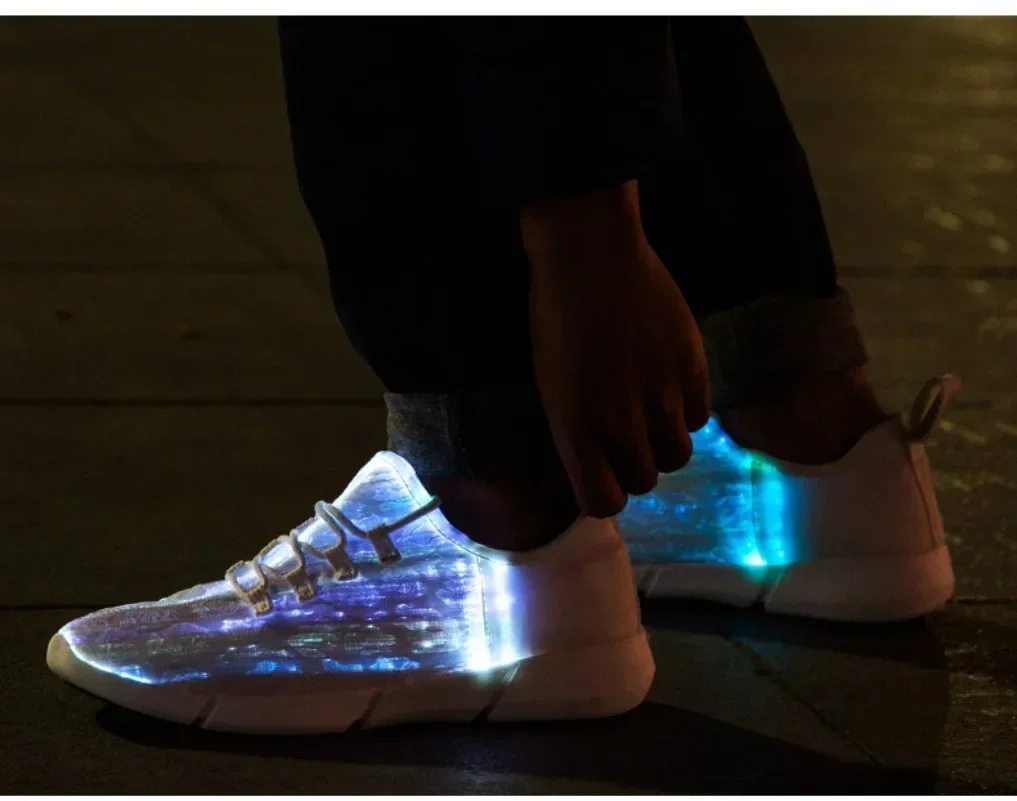 Girls&Boys Kids Fiber Optic Fabric Light Up Shoes Children Flashing Adults Glowing USB Rechargeable Luminous Men Women Sneakers