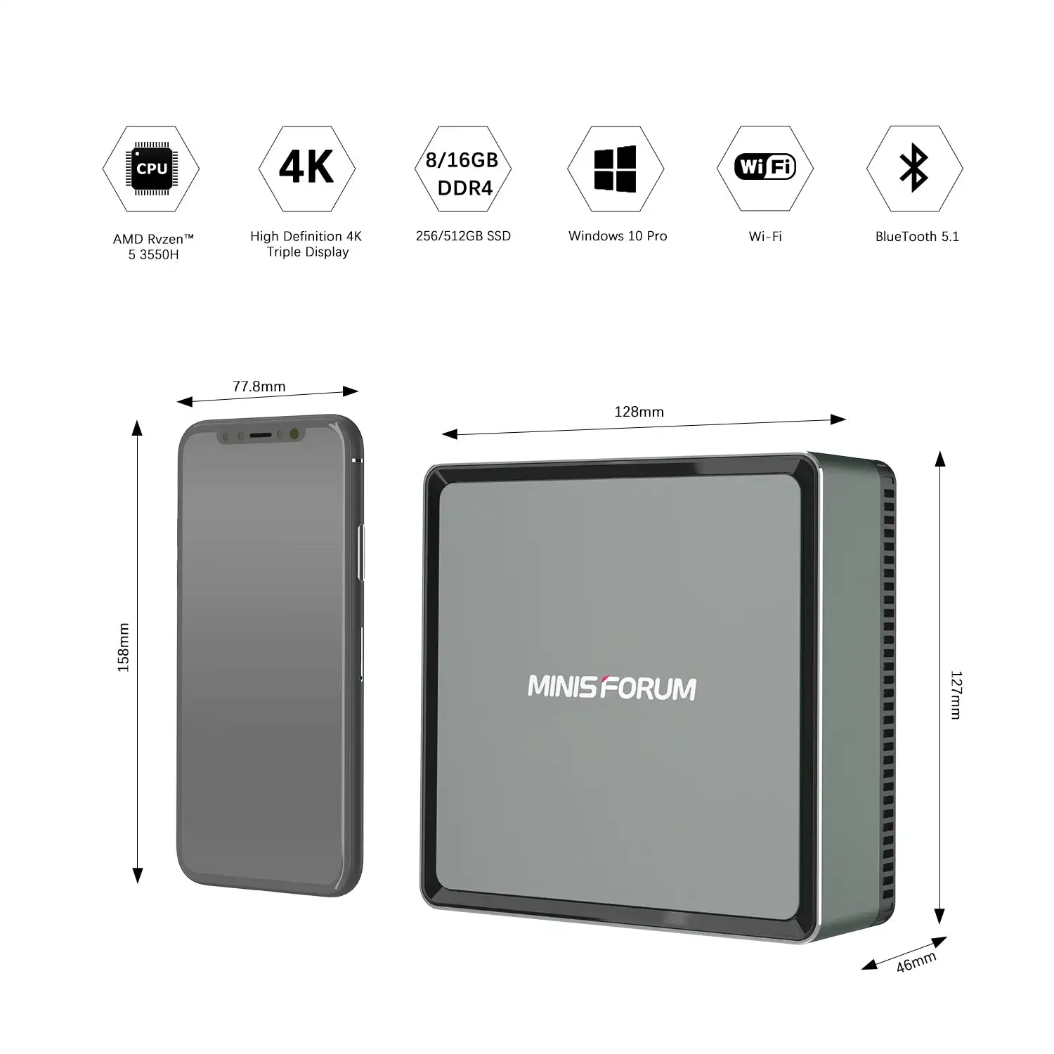 MINISFORUM-UM350 ryzen 5 3550hミニPC、4コア、最高のゲーム