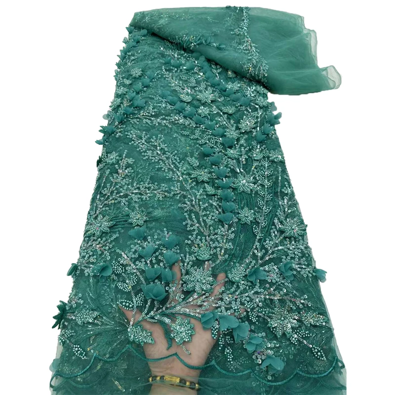 

Latest 3D Flower Lace Fabric With Bead African Lace Fabric High Quality 2023 Sequins Tulle French Embroidery for Party Sewing