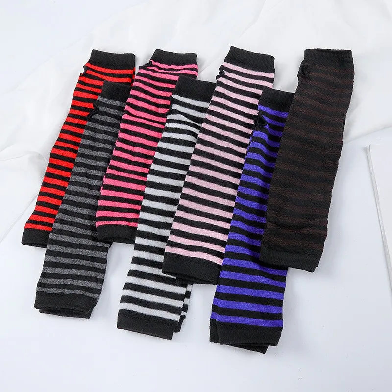 Unisex Long Fingerless Gloves Arm Cover Striped Cotton Wrist Sleeves Arm Warmer Sleeve Knitted Womens fingerless gloves half finger gloves cotton gloves