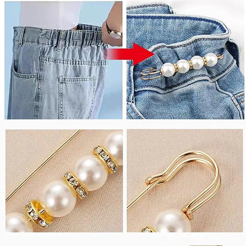 1Set Detachable Pearl Brooch Pins Fastener Pants Pin Button Sewing-Free Buckles For Jeans Sweater Perfect Fit Reduce
