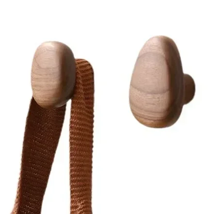 Solid Wood Handle Clothes Hook Coat Hook Wall-mounted Punch-free Door Clothes Hanger Pebble Shape Cabinet Door Kitchen Organizer 6