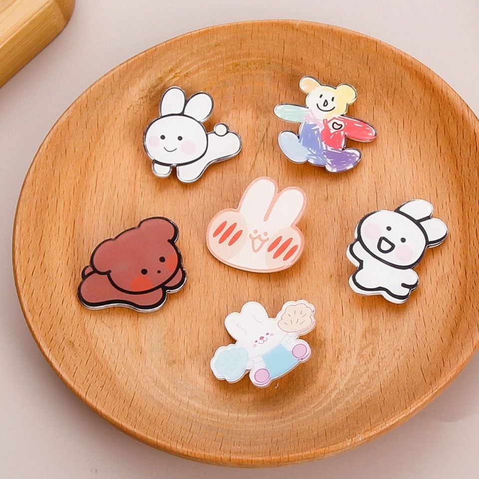 Cartoons Bear Brooches Acrylic Dog Pin Badge Bear Dog Cartoons Bunny Brooches Creative Bunny Bear Bunny Lapel Pins Gift