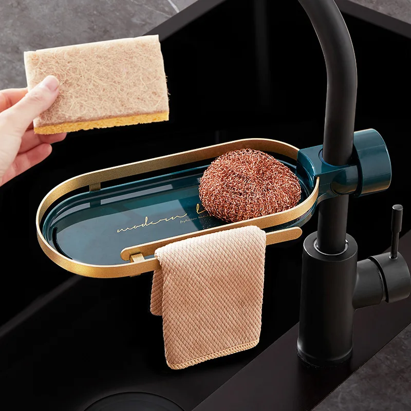 

Light Luxury Faucet Rack Kitchen Bathroom Sink Sponge Rag Drain Rack Storage Rack Bathroom Rack Organizer Sponge Storage