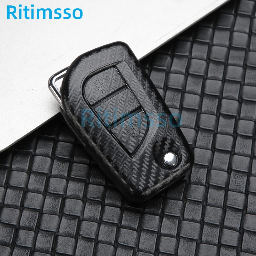 Carbon Fiber ABS Remote Car Key Holder Full Cover Case for Toyota Hilux Revo Innova Rav4 Fortuner Crystal Keyring