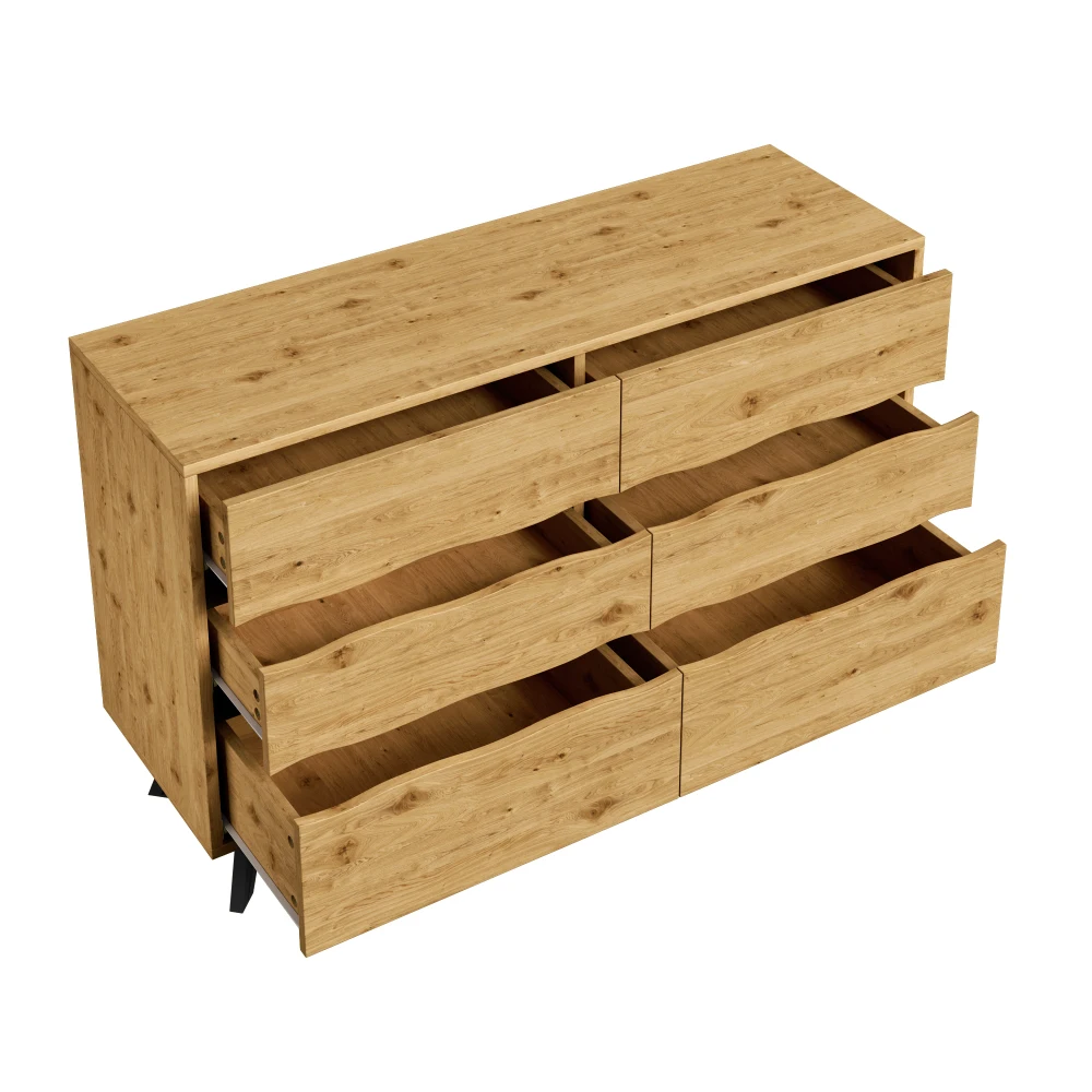 PINGGO Minimalistisches Sideboard mit 6 Schubladen, Holzoptik, Metallfüße, viel Stauraum für Wohn- und Esszimmer, 120 x 40 x 75,5 cm – Detail 11