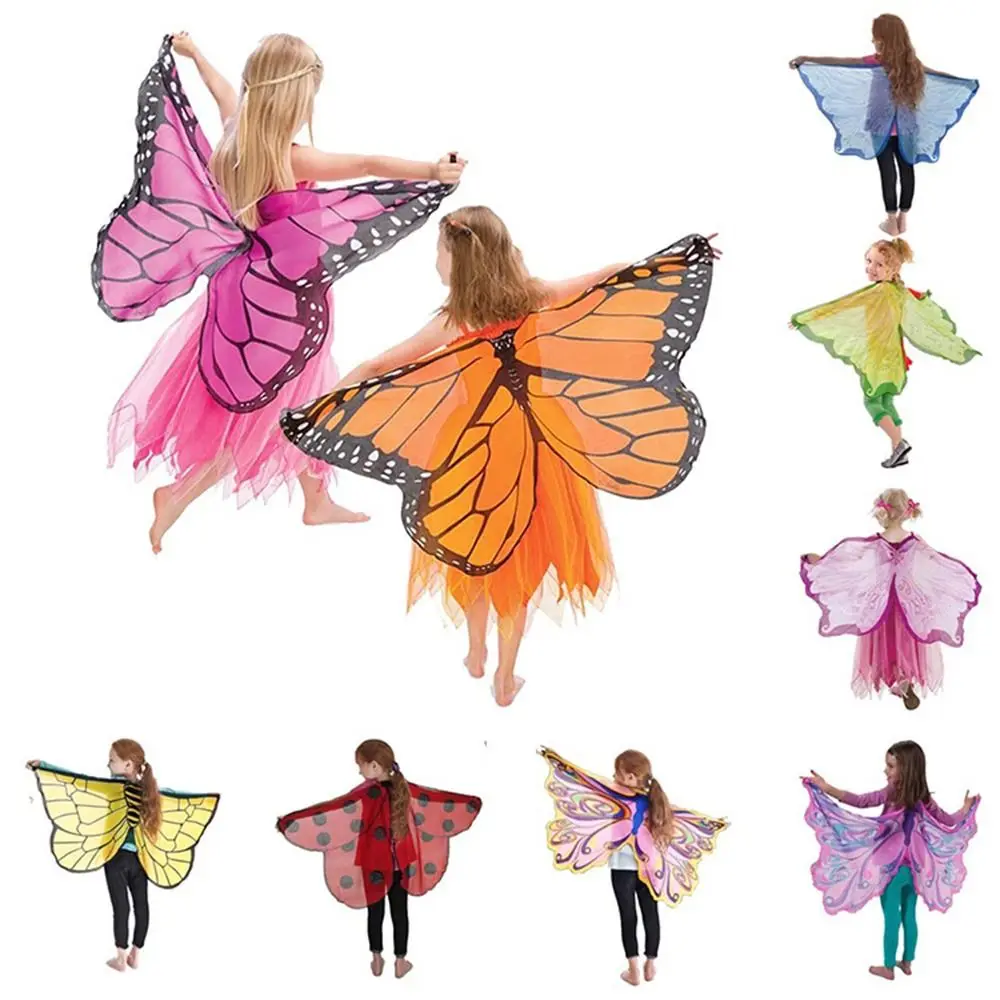 

Colorful Butterfly Wing Cosplay Costume With Eye Mask Kids Angel Spirit Wing Birthday Party Decorations Halloween Cloak