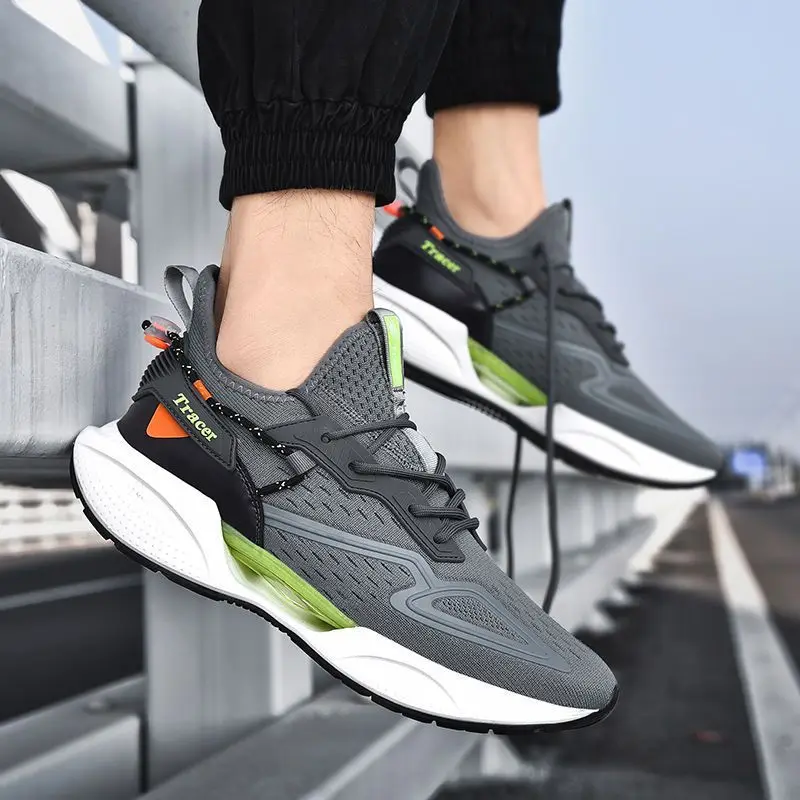 Large Size Woven Men's Sports Casual Shoes Hollow Out Breathable Running Shoes for Men Soft Lightweight Outsole Casual Sneakers