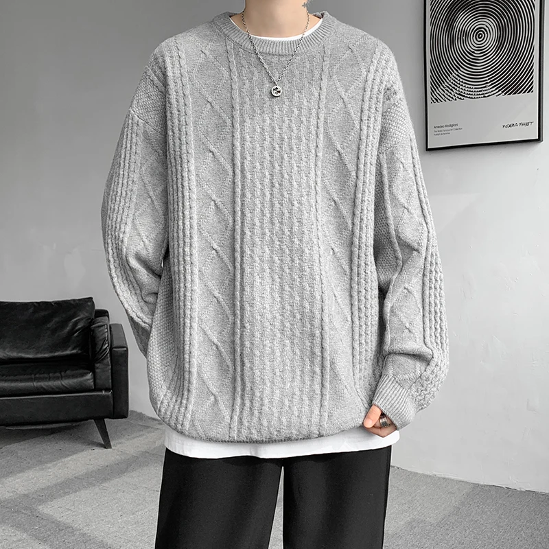 Autumn Winter O-Neck Sweater Men Loose Knit Pullovers Solid Color Casual Knitted Sweater Mens Streetwear Pullovers Plus Size 8XL 3