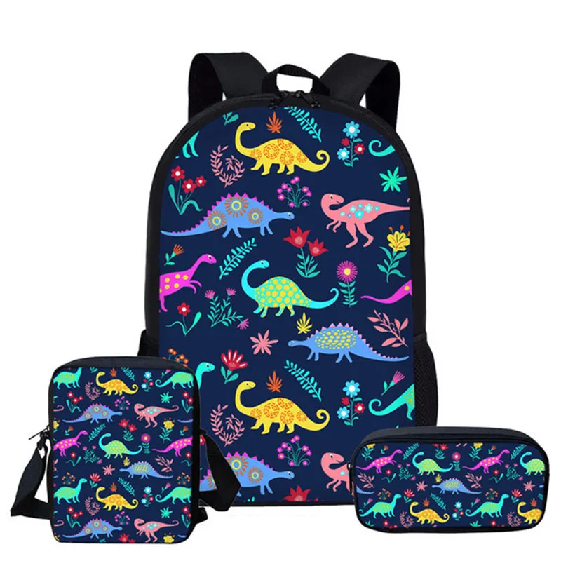 3D Printed Dinosaur Backpack 3pcs/set Cartoon Animal Dinosaur School Bags For Girls Boys Child Book Bag Schoolbag Crosbody Bag
