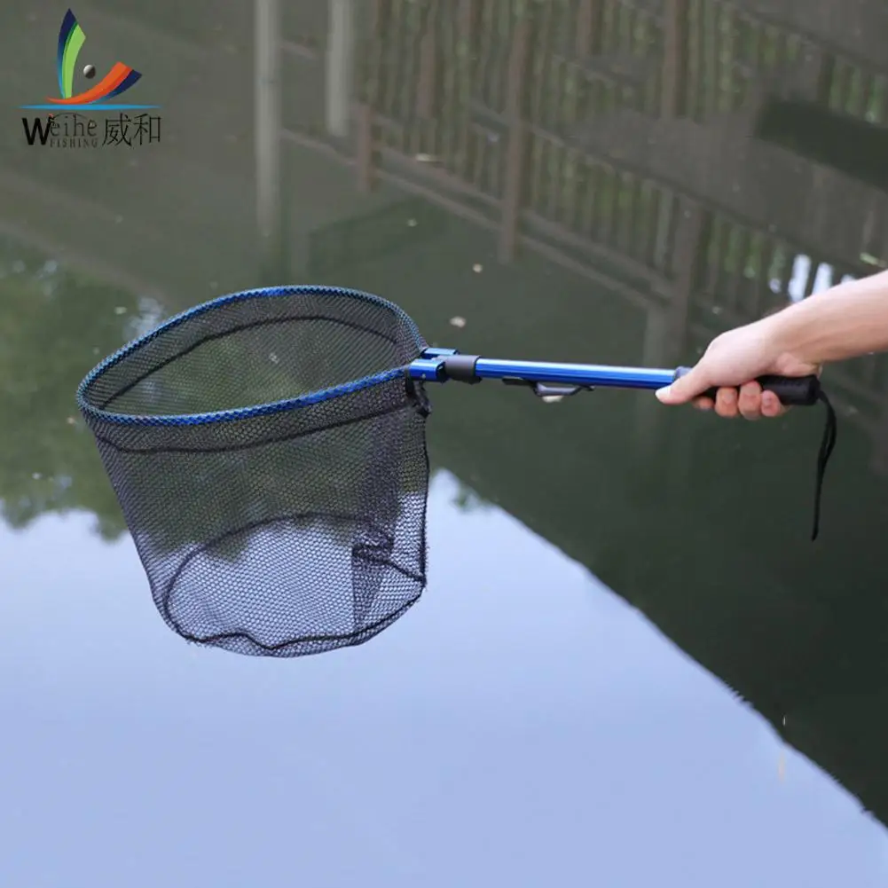 Foldable Fish Landing Net with Aluminum Handle 8MM Mesh Fishing Brail Net  Anti-Slip Scoop Net 30CM Depth for Fishing Accessories