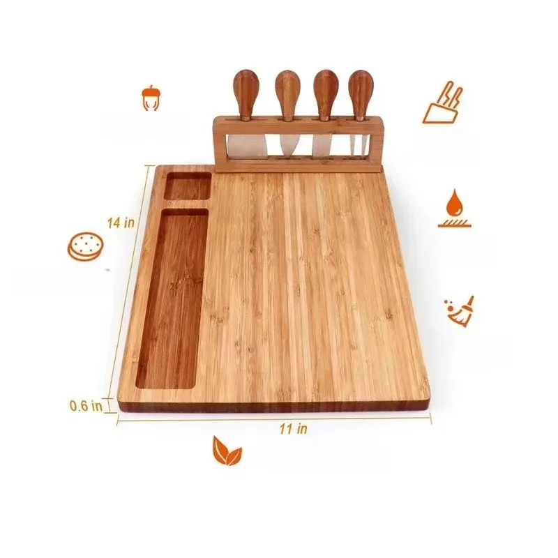 Bamboo Tray Cheese Board Set With Cheese Knife Portable Outdoor Dinner Plates Hotel Restaurant Decoration Accessories Party Sets 6